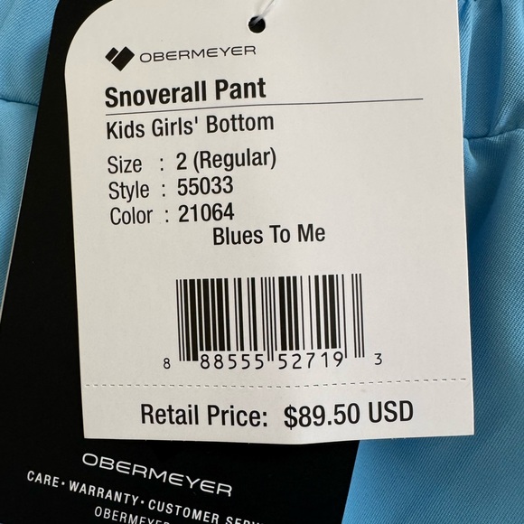 Powder blue waterproof Obermeyer toddler snow bibs • size 2T • NWT - Picture 7 of 11